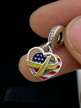 ✨🔥Pandora Heart Flag & Remembrance Ribbon Double Dangle Charm
